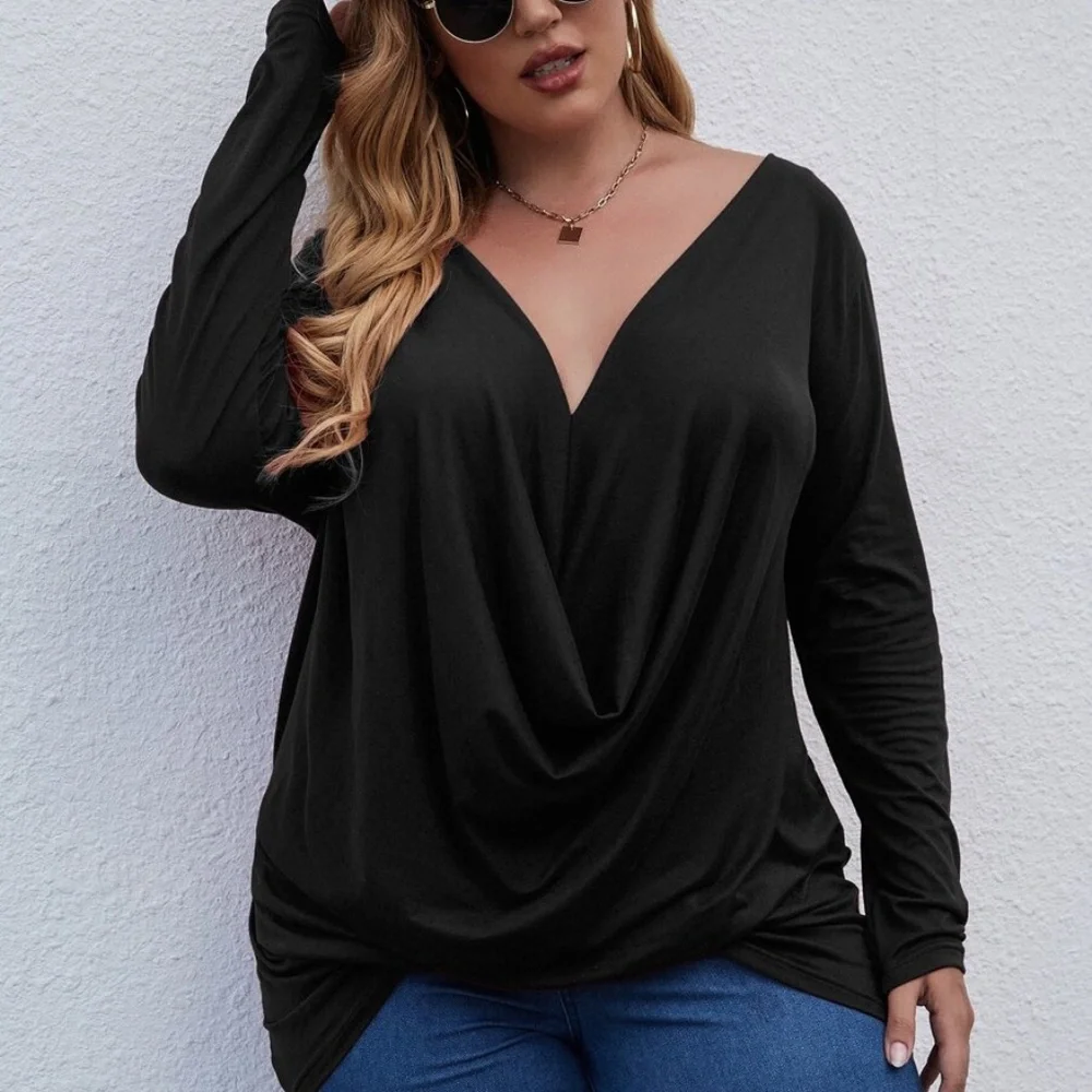 Plus Royal Blue Solid drape Front Long Sleeve Top - Picture 7 of 9